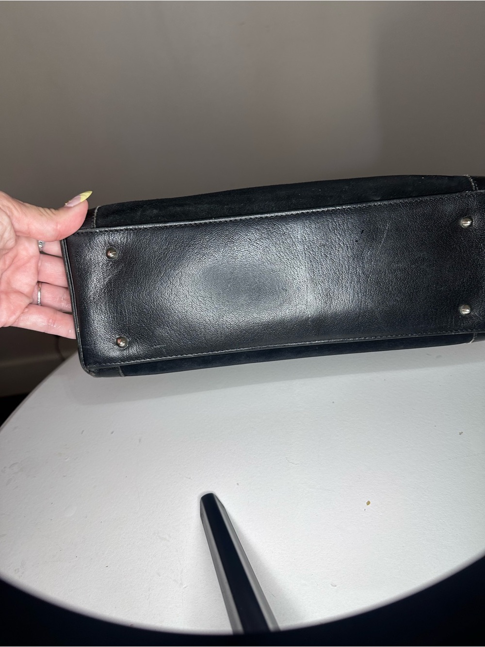 VTG Saks Fifth Avenue Paris Black Leather & Suede Kelly Bag Gold Hardware France - Picture 10 of 15